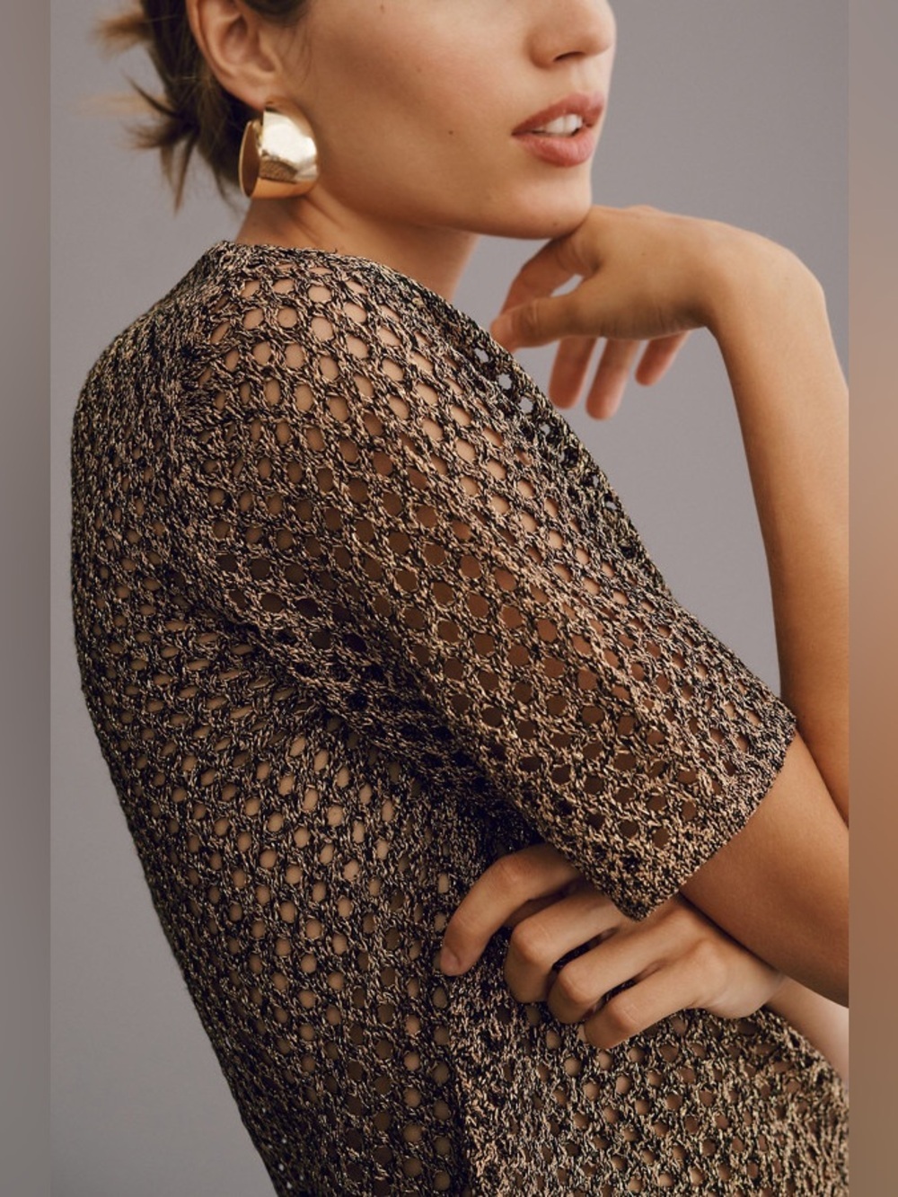 Pilcro Open-Knit Metallic Cropped Top Size L - Picture 9 of 11